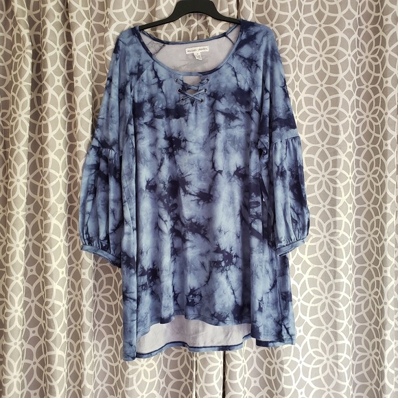 New York Laundry Tops - New York Laundry Tie Dye Tunic Top Balloon Sleeve